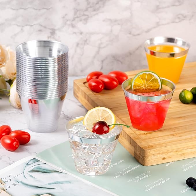 Goodluck 200PCS 9oz Plastic Cups for Party, Disposable Silver Cups, Plastic Cocktail Glasses for Wedding Thanksgiving, Christmas, and