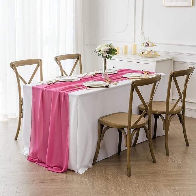 6Pack 9ft Chiffon Table Runner 14x108 Inch Sheer Romantic Table Runner for Wedding Birthday Party Bridal Shower Outdoor Decoration-Fuchsia