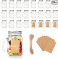 4 oz Small Mason Jar Mugs with Handle, 24 Pack Mini Glass Jars with Airtight Metal Lids, Empty Glass Mugs with Kraft Paper Gift Tag for Party Wedding Favor