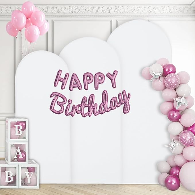 WEERRW White Arch Backdrop Cover Ballon Arch Stand Covers Set of 3 Spandex Fitted Round Top Chiara Stretchy Backdrop for Wedding Birthday Party Decoration(6FT, 6.6FT, 7.2FT)