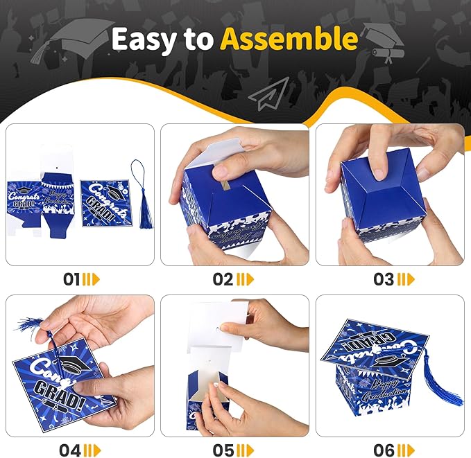 COTOPHER 36 Pack Mini Graduation Cap Gift Boxes, Class of 2025 Graduation Candy Boxes with Tassel, Small Treat Chocolate Box Centerpieces for Tables Party Decorations Graduate Favors Supplies