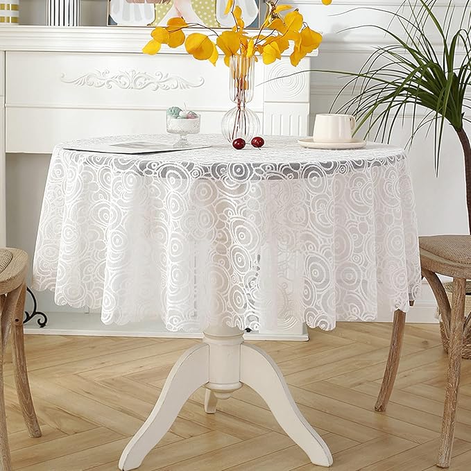 Jeloris Round Lace Tablecloth with Elegant Scalloped Bottom for Any Special Event Such as Wedding, Birthday Party, Baby Shower, Anniversary (70 inch, Style 5)