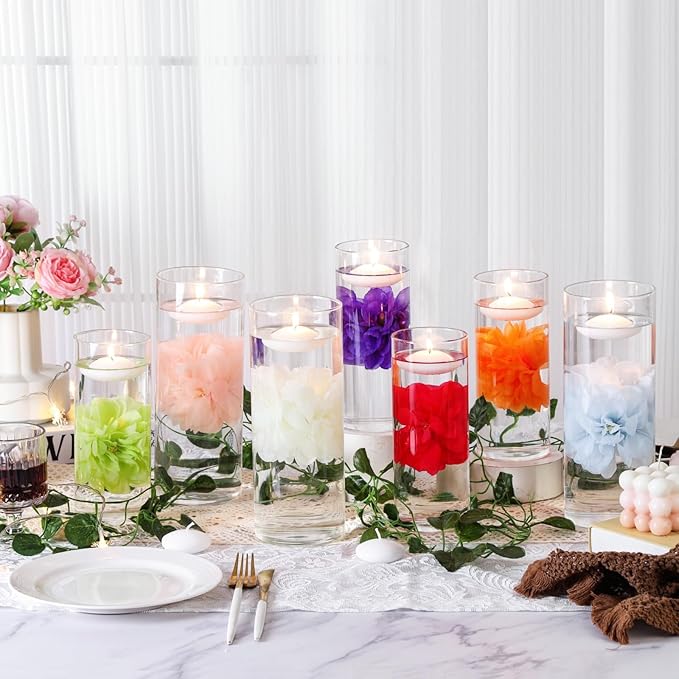 24 Pcs Floating Candles for Centerpieces and Floating Flowers Vase Fillers for Centerpieces Rose Red Artificial Flowers for Wedding Table Party Home Decoration