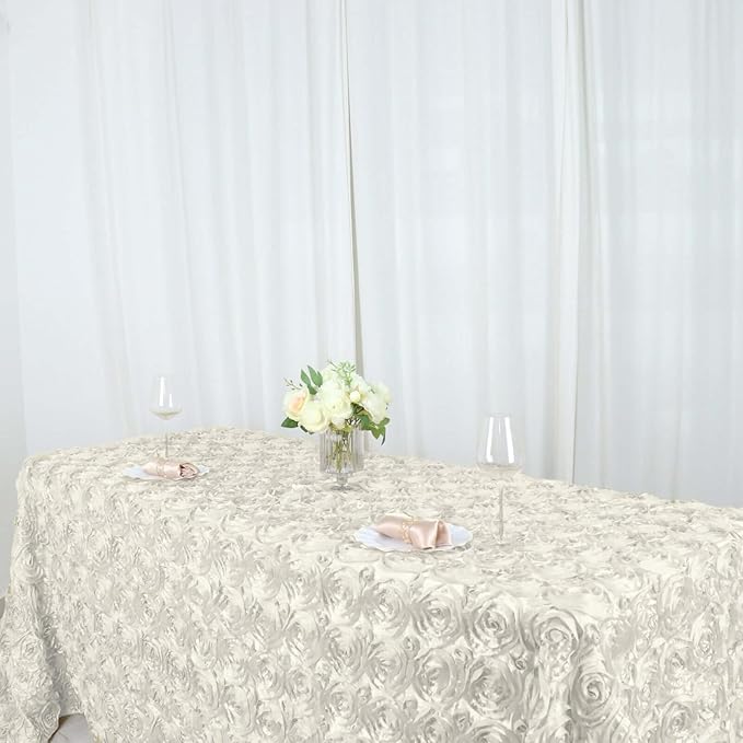 Efavormart 90"x132" Wholesale Rectangle Table Cover Ivory Grandiose Rosette 3D Satin Tablecloth for Wedding Party Event Decoration