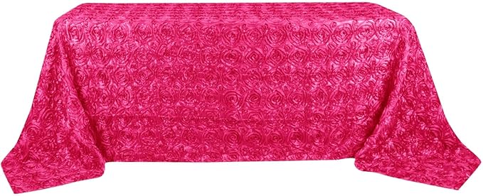 Efavormart 90"x132" Wholesale Rectangle Table Cover Fushia Grandiose Rosette 3D Satin Tablecloth for Wedding Party Event
