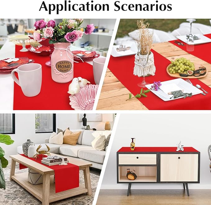 2 Pack Red Long Table Runner 12 x 108 Inch Solid Color Farmhouse Runners Coffee Table Dresser for Daily Party Home Decoration
