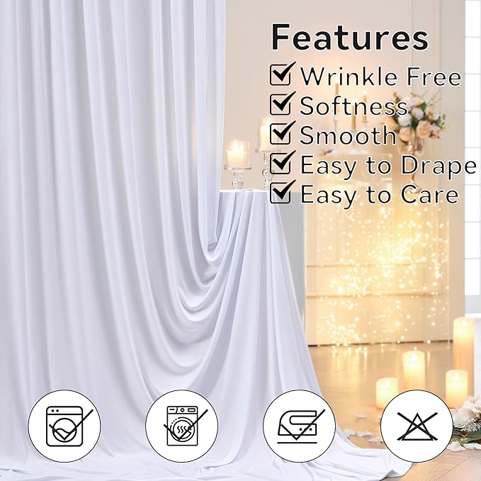 30×14 ft White Wrinkle Free Backdrop Curtain, Soft Silky Polyester Wedding Drapes 6 Panels 14ft Height Photo Backdrop Curtains for Parties Birthday Baby Shower Photography Background Cloth