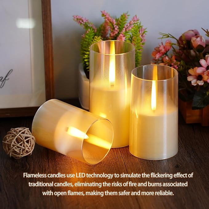 Flameless LED Candles, Upgraded Realistic Flickering Pillar Battery Operated Candles with Remote Timer, Acrylic Electric Set of 2 for Romantic Ambiance and Home Decoration（Ivory）