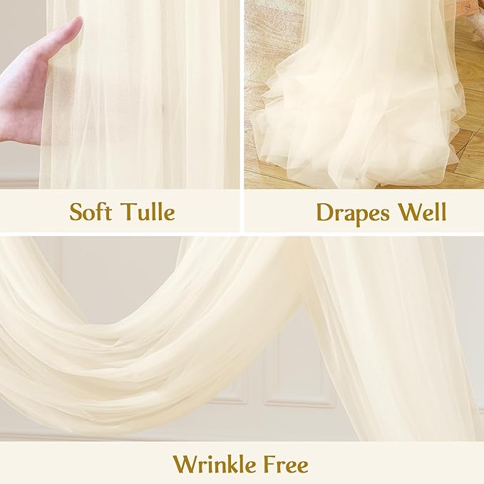Wedding Arch Draping Fabric Backdrop 1 Panel 60" x 26Ft Ivory Drapes Curtains for Wedding Reception Sheer Tulle Backdrop Curtain for Ceremony Birthday Party Baby Shower Arbor Ceiling Decorations