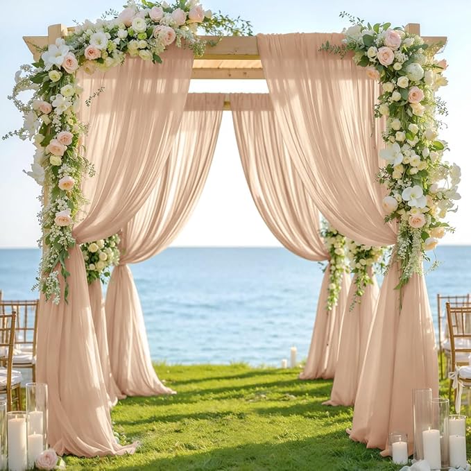 Fall Nude Wedding Arch Draping Fabric 1 Panel 29" × 20FT Sheer Drapes Outdoor Curtain for Wedding Ceremony Baby Bridal Shower Arch Ceiling Backdrop Decor