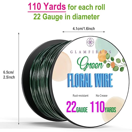 GLAMFIELDS 22 Gauge Floral Wire, 110 Yards Christmas Wire Wreath Wire Green Flexible Paddle Florist Wire for Flower, Crafts, Christmas Wreaths Tree, Wreath Frame, Garland, and Floral Arrangements