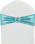25 Pcs Chair Sashes Sequin Stretch Chair Bands Spandex Polyester Bows for Party Hotel Wedding Banquets Decoration - Aqua