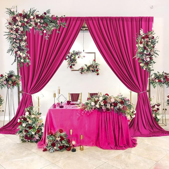 AK TRADING CO. 10 feet x 10 feet Polyester Backdrop Drapes Curtains Panels with Rod Pockets - Wedding Ceremony Party Home Window Decorations - Fuchsia