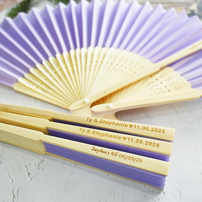 10pcs Personalized Purple Folded Hand Fans, Custom Folding Hand Fans for Wedding Guests, Wedding Gift Party Favors Church Fans Handheld, Birthday Party Supplies Bridal Shower Gifts