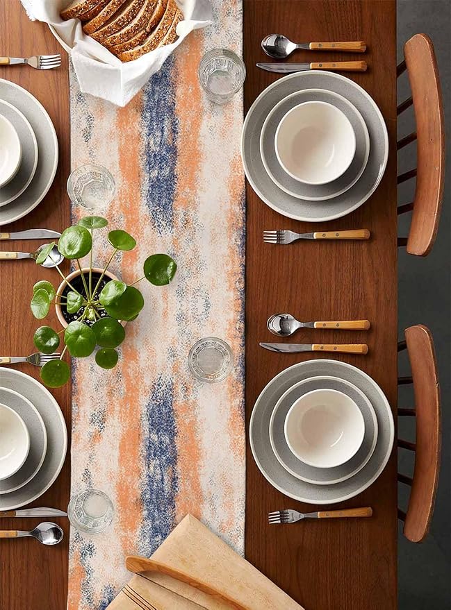 Vintage Oil Painted Cotton Linen Table Runner for Dining Kitchen, Wedding Outdoor Party Tablerunners Decoration, Abstract Modern Orange Minimalist Dresser Scarf Coffee Tablecloth Runners 13x90 Inches