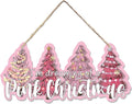 CGBHW Pink Christmas Tree Wooden Sign, I’m Dreaming of a Pink Christmas Snowflake Decoration Hanging Sign Wall Decor, Winter Holidays Theme for Home Office Girls College Dorm Door Decor 12 x 6 Inch