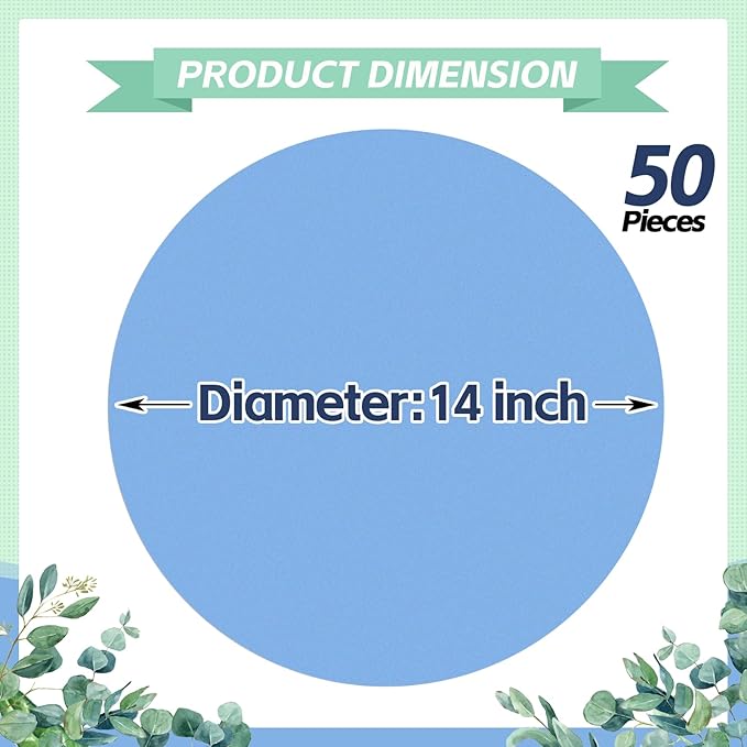 50 Pieces Baby Blue Paper Place Mats Round Disposable Table Mats Blue Paper Doilies Decorative Placemats for Wedding Banquet Party Home Dining Tableware Decor