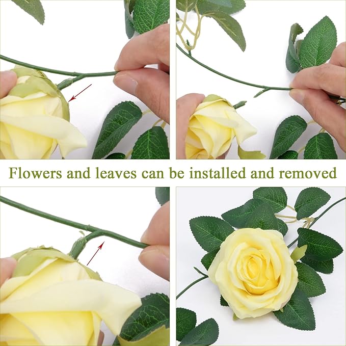U'Artlines 3 Pack Artificial Yellow Rose Vines Floral Garlands Total 19.5 Ft Fake Vine Silk Flower Garland for Indoor Outdoor Home Wedding Arch Garden Wall Decoration