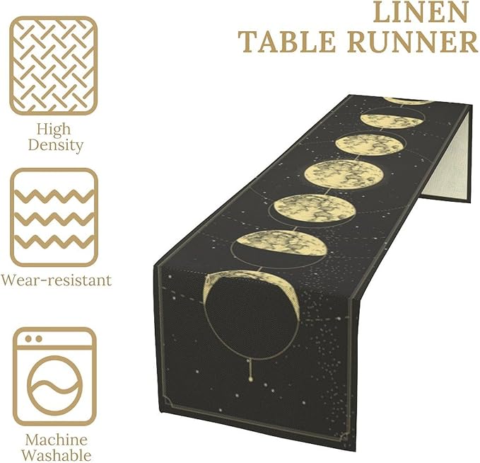 Sun Moon Table Runner, Mysterious Universe Milky Way Interstellar Space Western Traditional Elements able Runner for Party Living Room Home Kitchen Dinner Table Runner 13x108 Inch