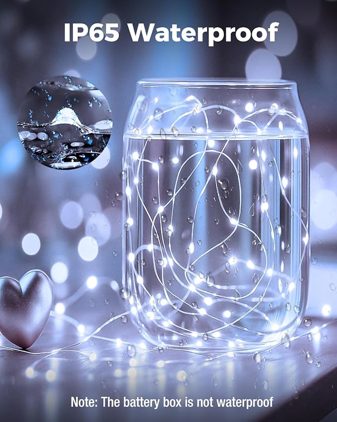 btfarm 12 Pack Fairy Lights Battery Operated, 7FT 20 LED Mini String Lights Waterproof Silver Wire for Mason Jars Centerpiece Table Crafts Bedroom Christmas Decoration, Cool White