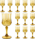Plastic Wine Glasses，Plastic Goblets Vintage Style Cordial Drinking Glasses for Wedding Reception, Grand Event Party Supplies (12, Gold)