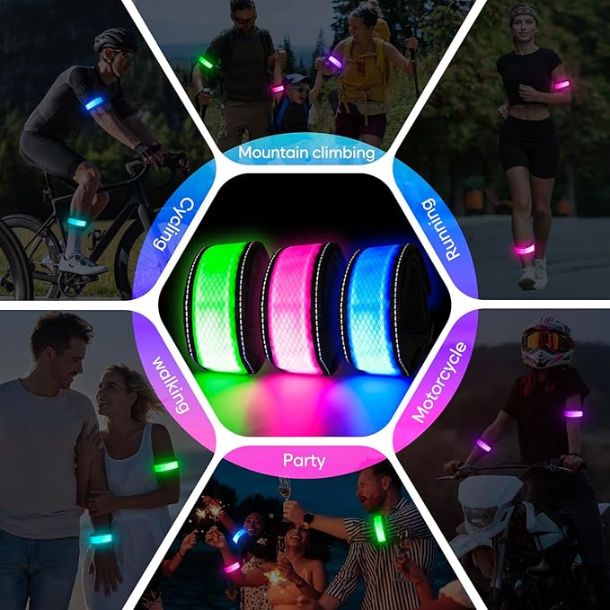 LED Armband for Running Walking Cycling, Multicolor Light Up Armband with Battery Indicator, Rechargeable Running Lights Safety Band for Night Visibility,Adjustable Reflective Gear for Adults & Kids