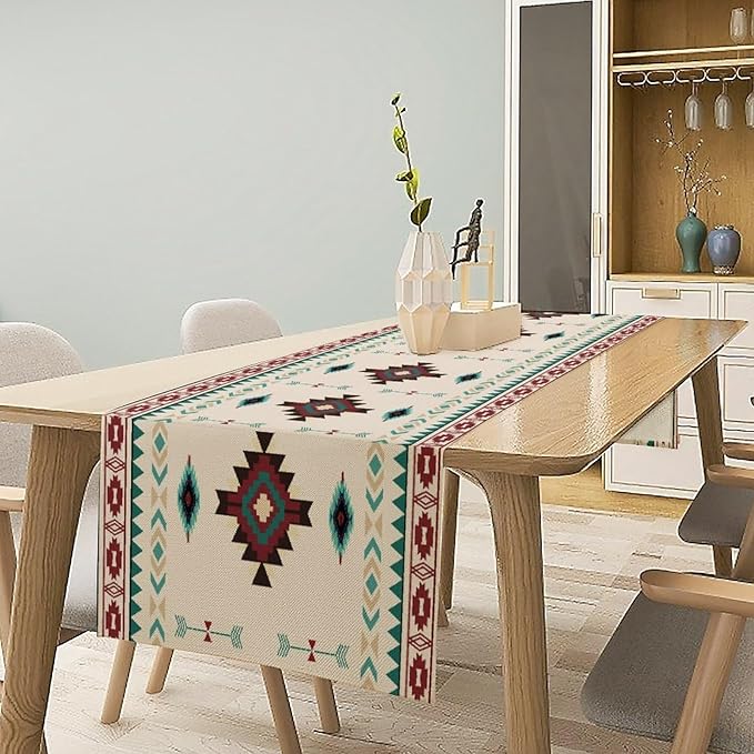 Aztec Table Runner Southwestern Native Vintage Geometric Pattern Table Runner Retro Country Table Dinner Decoration 13x90 Inch