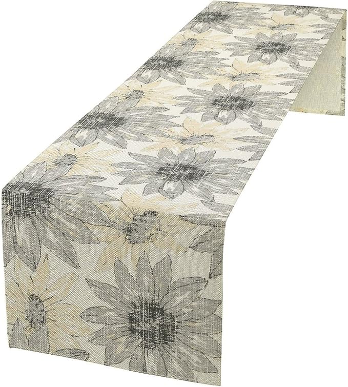 Chrysanthemum Vintage Floral Table Runner, Elegant Grunge Green Sunflower Spring Summer Elegant Pattern Artichokes Flower Table Runner for Party Kitchen Dining Living Room Decor, 13x60 Inch