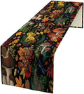 Nature Mushroom Table Runner,Retro Boho Floral Botanical Plant Forest Pattern Print Tablecloth Burlap for Hotel Indoors Outdoor Dining Room Kitchen Holiday Party, 13x80in