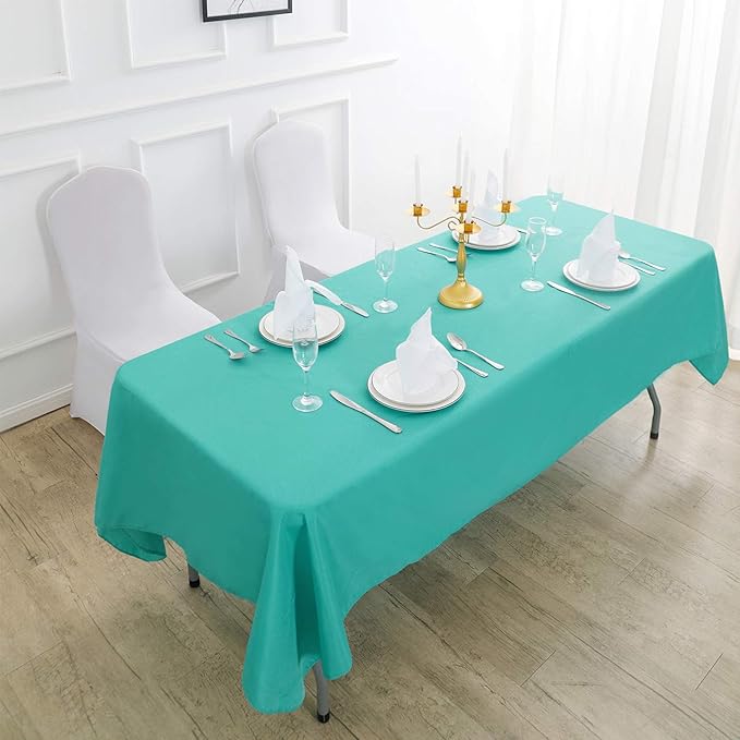 Rectangle Tablecloth 90x132 inch Washable Polyester Fabric Table Cloth for Wedding Party Dining Banquet Decoration（90x132, Turquoise）