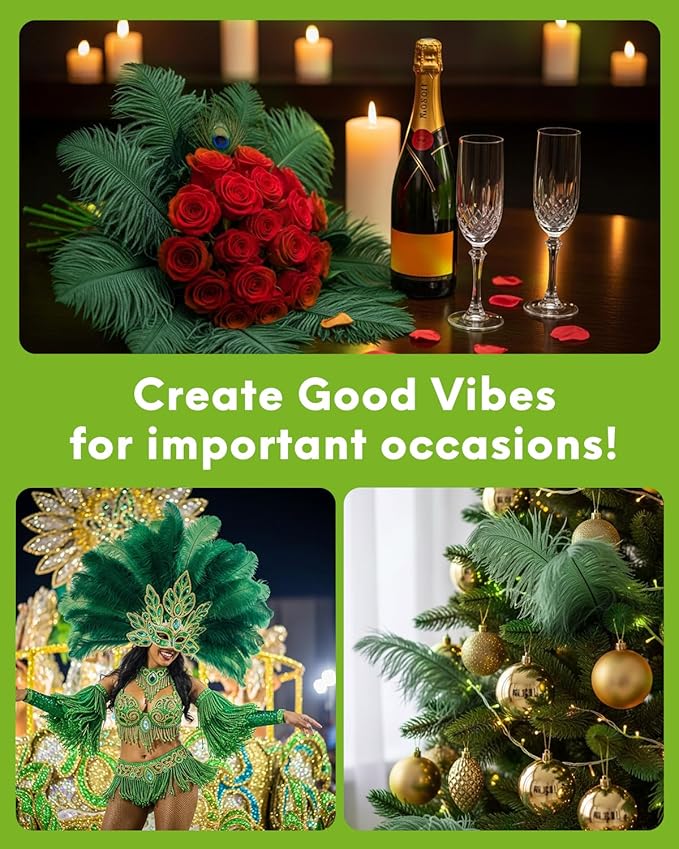 NEWONG 30pcs Dark Green Ostrich Feathers Natural Bulk 11-14inch(28-35cm) Vase Craft Wedding Home Party Centerpieces Christmas Day Decoration