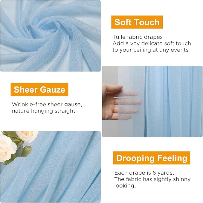 Wedding Arch Draping Fabric 3 Panels 28.7" x 20FT Baby Blue Sheer Chiffon Backdrop Drapes for Wedding Ceremony Birthday Party Bridal Shower Outdoor Decoration