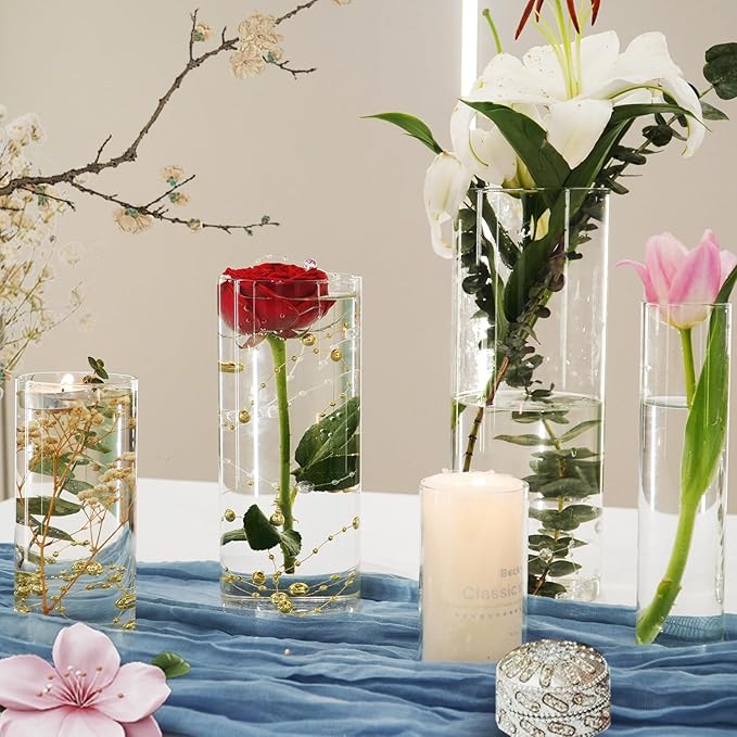 60pcs Glass Vase Cylinder Vases for Centerpieces Small Flower Glass Vases Home Decor Centerpiece Table Clear Flower Vase Decorations for Wedding＆Holiday 6，6，7.8，9.8，11.8 Inch Tall