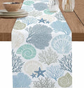 Coastal Coral Cotton Linen Table Runner for Dining Kitchen, Wedding Outdoor Party Tablerunners Decoration, Blue Nautical Starfish Ocean Shell Beach Dresser Scarf Coffee Tablecloth Runners 13x72 Inches