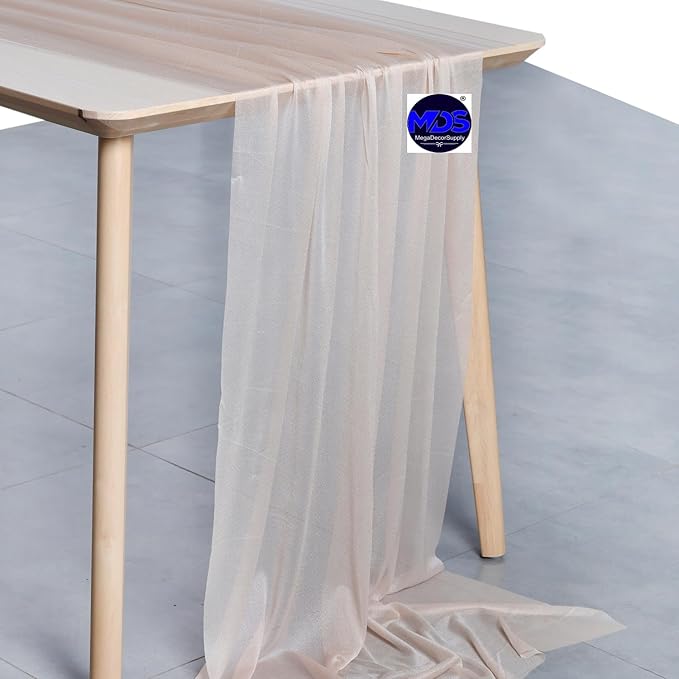 MDS 25 Pack 10ft Chiffon Table Runner 29 x 120 Inches Sheer Wedding Runner Romantic Rustic Table Runner for Wedding Decorations, Birthday Parties, Bridal Shower Party Arch Decor - Nude
