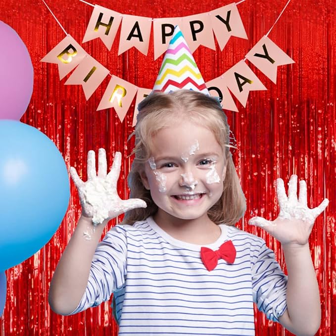 5 Pack Foil Curtain Backdrop Red Metallic Tinsel Foil Fringe Curtains Photo Booth Props for Birthday Wedding Engagement Baby Shower Bachelorette Christmas Holiday Celebration Party Decorations