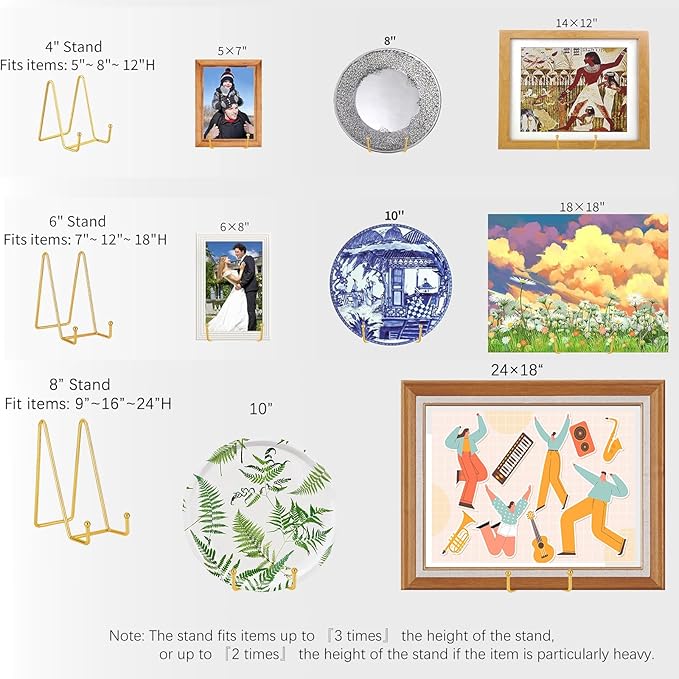 IBosins 5 Pack 8 Inch Plate Holder Display Stands, Large Metal Gold Frame Stand for Picture, Book, Photo Easel, Creation, Collectibles