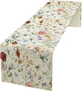 Floral Butterfly Table Runner,Rustic Colorful Flower Botanical Watercolor Pattern Print Burlap for Hotel Indoors Outdoor Dining Room Kitchen Holiday Party, 13x36in