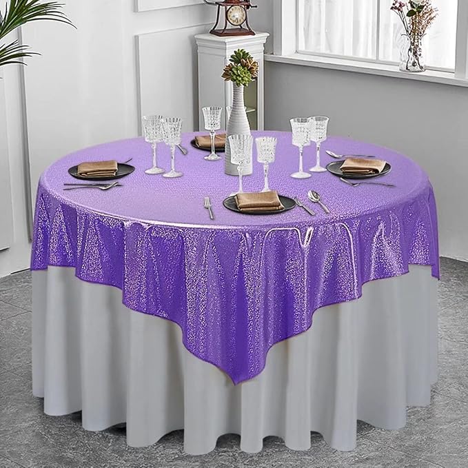 Fitable Sequin Tablecloth for Parties 54x54 Inch - Sparkle Glitter Table Cloth Laser Square Overlay for Wedding Baby Shower Ceremony Birthday Holiday Banquet Decor, Purple