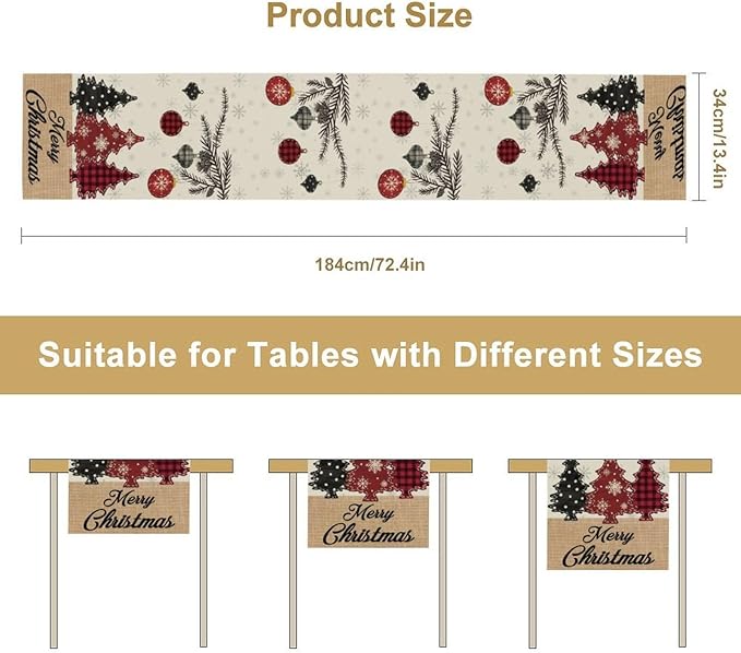 Merry Christmas Table Runner,Winter Xmas Holiday Kitchen Dining Table Decoration for Home Party Decor 13x108 Inch