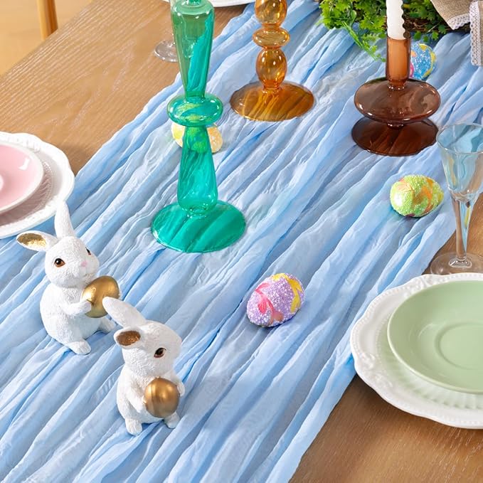 Baby Blue Cheesecloth Table Runner 10 Pack Fall Table Runners Boho Gauze 120 Inches Light Blue Cheese Cloth Fall Table Decorations for Thanksgiving Wedding Bridal Baby Boy Shower Party