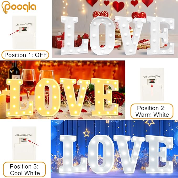 Pooqla LED Marquee Letter Lights, Warm White and Cool White Decorative Lighted Letters, Light Up Alphabet Letters for Boys Girls, Party, Wedding, Bar, Night Light, Birthday Decoration, Letter N
