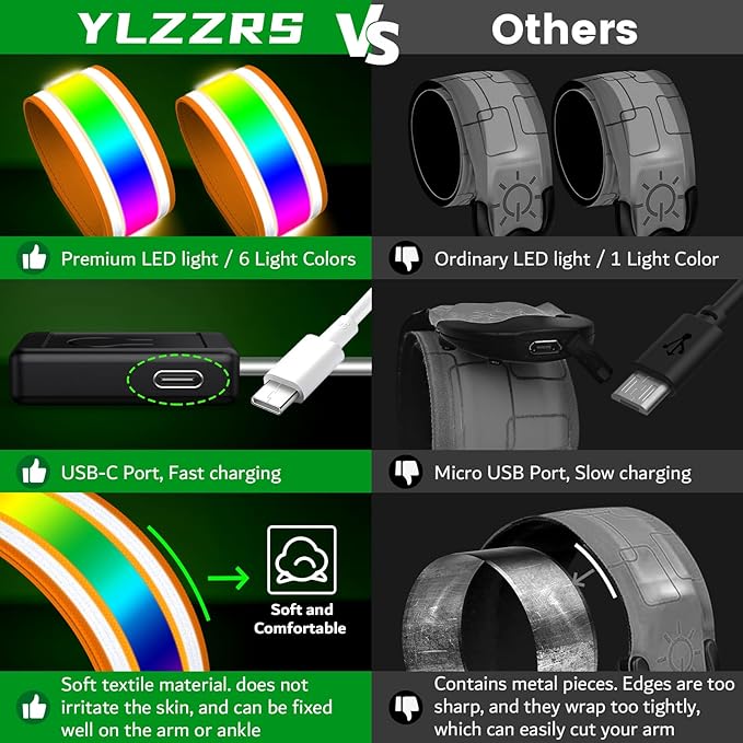 LED Armband for Running(2 Pack),Light Up Arm Bands for Night Walking Running,Rechargeable Lights for Runners,High Visibility Reflective Running Gear Adjustable Light Up Wristbands