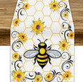 Bee Sunflower Table Runner, Farmhouse Orange Honeycomb Vintage Spring Summer Flowers Print Table Cover for Party Wedding Home Kitchen Dining Table Decor, 13x36inch
