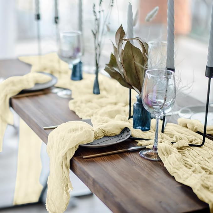 12 Pack Cheesecloth Table Runner, Runner Gauze Boho Wedding Decor Romantic Table Runner for Wedding Birthday Party(35" x 118") (Beige)