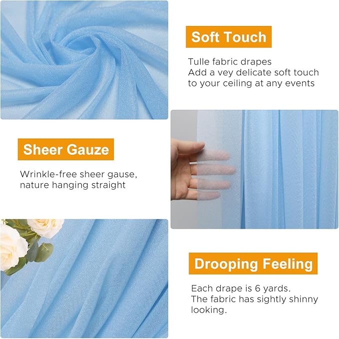 Wedding Arch Draping Fabric 6 Panels 28.7" x 20FT Dusty Blue Sheer Chiffon Backdrop Drapes for Wedding Ceremony Birthday Party Bridal Shower Outdoor Decoration