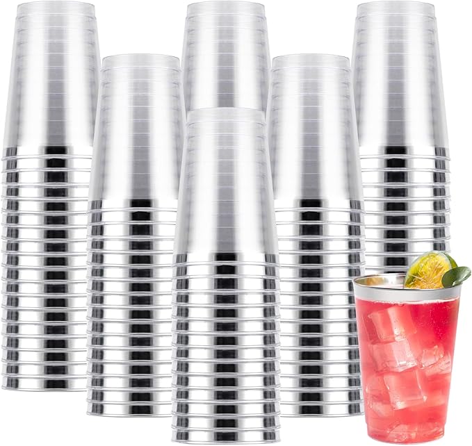 Goodluck 200PCS 12oz Silver Plastic Cups for Party, Disposable Silver Cups, Plastic Cocktail Glasses for Wedding Thanksgiving, Christmas, and Parties