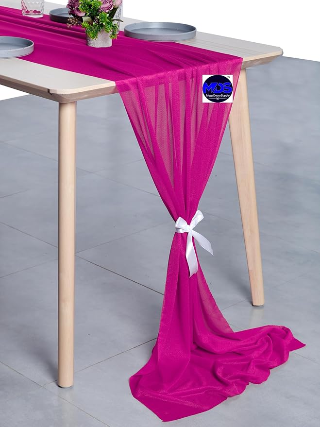 MDS Halloween Chiffon Table Runner - 15 Pack, 29 x 120 Inches, 10ft Each - Sheer Spooky Table Runners for Haunted House Parties, Trick-or-Treat Tables, Witchy Décor, Wedding & Events - Magenta