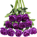 Tifuly Purple Roses Artificial Flowers - 12 pcs Realistic Single Long Stem Fake Silk Roses Bouquet for Party Home Wedding Centerpiece Office DIY Decor