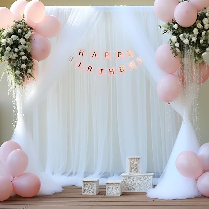 6 Panels White Sheer Tulle Backdrop Curtains for Parties Wedding 30ft x 8ft White Curtain Backdrop for Birthday Party Baby Shower Photos Background Drape(5ft x 8ft, 6 Panels)
